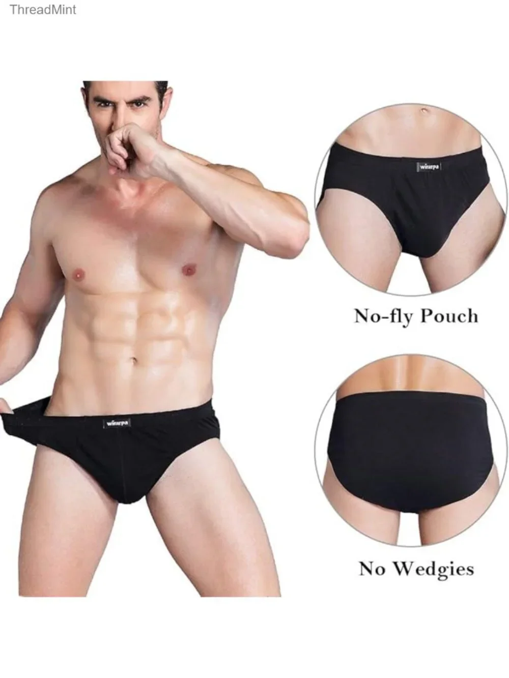Men's 100% Cotton Underwear Briefs No Fly Covered Waistband Low Rise